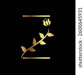Elegant Golden Letter Z with Floral Design on Black Background for Luxury Branding and Aesthetic Appeal