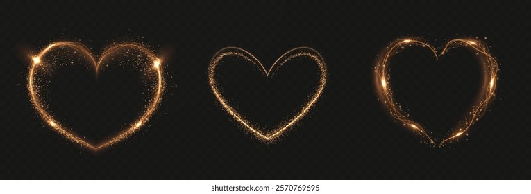 Elegant golden light heart with glowing effects and sparkling particles. Perfect for holiday cards, romantic decorations, or festive banners.