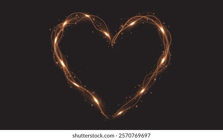 Elegant golden light heart with glowing effects and sparkling particles. Perfect for holiday cards, romantic decorations, or festive banners.