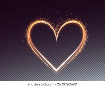 Elegant golden light heart with glowing effects and sparkling particles. Perfect for holiday cards, romantic decorations, or festive banners.