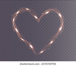 Elegant golden light heart with glowing effects and sparkling particles. Perfect for holiday cards, romantic decorations, or festive banners.