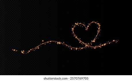 Elegant golden light heart with glowing effects and sparkling particles. Perfect for holiday cards, romantic decorations, or festive banners.