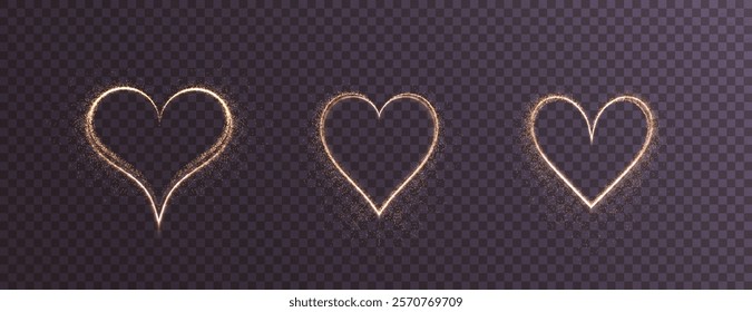 Elegant golden light heart with glowing effects and sparkling particles. Perfect for holiday cards, romantic decorations, or festive banners.