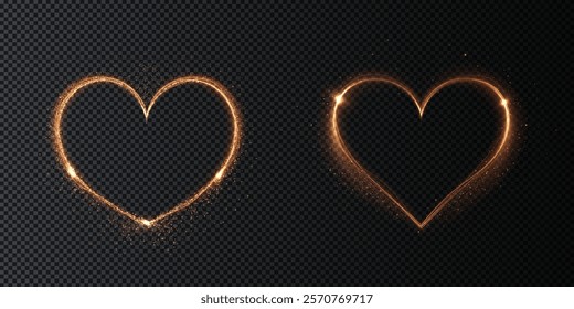 Elegant golden light heart with glowing effects and sparkling particles. Perfect for holiday cards, romantic decorations, or festive banners.