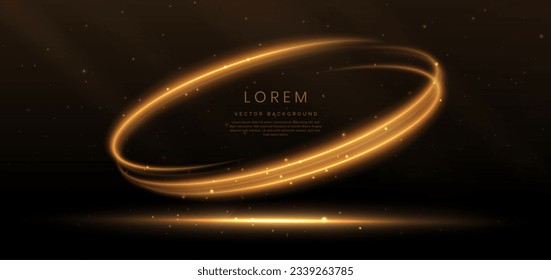 Elegant golden light lines background with swirls on dark brown background with lighting effect sparkle. Luxury template celebration award design. Vector