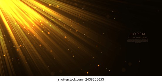 Elegant golden light ray on black background with lighting effect and sparkle with copy space for text. Luxury design style. Vector illustration