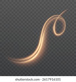 Elegant golden light swirl with smooth glow and soft motion blur on transparent background. Perfect for magical trails, festive game interface designs.