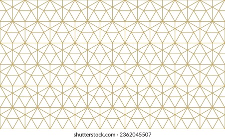 Elegant golden lines form a sophisticated geometric lattice of triangles and hexagons on a clean white background, creating a refined and intricate pattern.