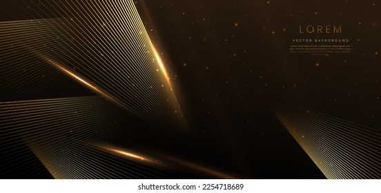 Elegant golden lines glowing with lighting effect and sparkle on dark brown background. Template luxury premium award design. Vector illustration