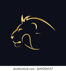 Elegant Golden Lion Head Profile Logo Design Illustration Art