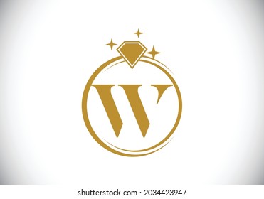 Initiales W-Monogramm-Buchstabenalphabet in einem Kreis mit Diamond. Diamantring-Logo. Design-Konzept des Schmucklogos. Modernes Vektorlogo für Unternehmens- und Firmenidentität.