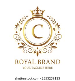 Elegant golden logo design showcasing C royal brand emblem with luxurious style and crown details  
