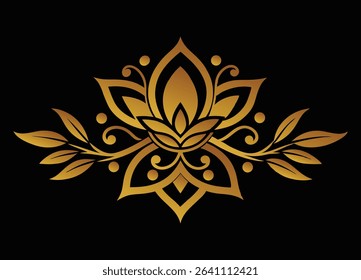 Elegant Golden Lotus Flower Design Radiating Beauty and Serenity with Intricate Details Against a Timeless Black Background