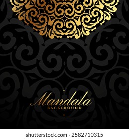 elegant golden mandala art on black background for indian textile vector 