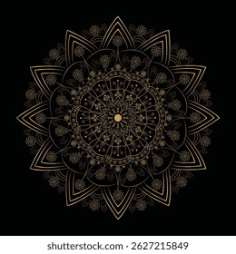 Elegant Golden Mandala Design on Black Background