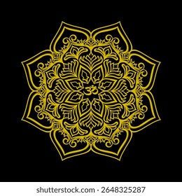 Elegant golden mandala with Om symbol on black background. Perfect for spiritual designs, meditation visuals, tattoos, and decor items.