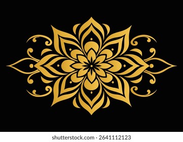Elegant Golden Mandala Pattern Shining on Black Backdrop, Decorative Oriental Design Element for Invitations and Celebrations