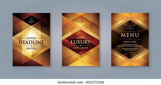 Elegant golden menu cover design template, Luxury Business invitation Card template Design. Abstract Gold Geometric Triangle Background vector, leaflet, Poster, cover brochure, exhibition display