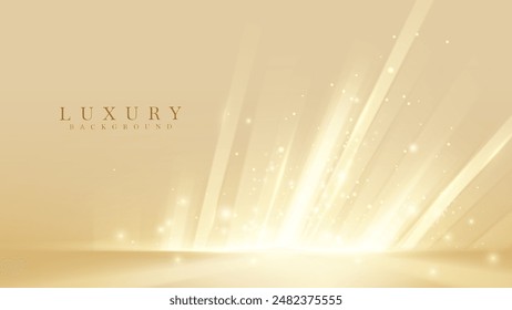 Elegant golden merchandise display background decorated with sparkle and bokeh effects.