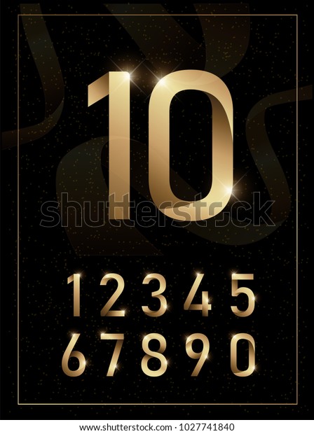 優美な金の金の数字 1 2 3 4 5 6 7 8 9 10 金字アルファベットの書体が輝くテキスト効果 ベクターイラスト のベクター画像素材 ロイヤリティフリー