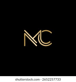 An elegant golden monogram featuring the letters M and C on a black background. Ideal for logos, brand identities, or luxury designs, conveying sophistication and style.