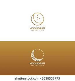 Elegant Golden Moon and Stars Logo Design with Sleek Typography