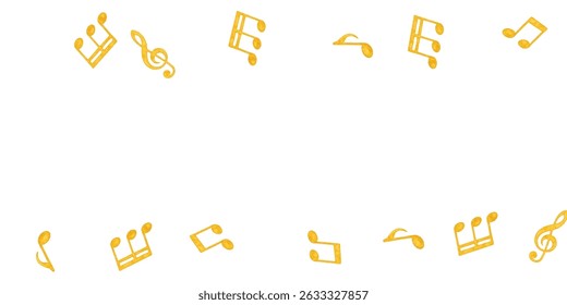 Elegant golden musical notes and treble clefs forming a stylish decorative frame on a white background. Perfect for music lovers, concert posters, invitations, and artistic designs.