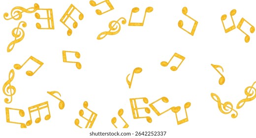 Elegant golden musical notes and treble clefs forming a stylish decorative frame on a white background. Perfect for music lovers, concert posters, invitations, and artistic designs.