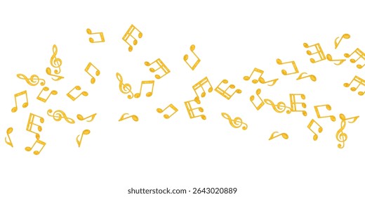 Elegant golden musical notes and treble clefs forming a stylish decorative frame on a white background. Perfect for music lovers, concert posters, invitations, and artistic designs.