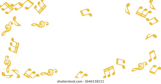 Elegant golden musical notes and treble clefs forming a stylish decorative frame on a white background. Perfect for music lovers, concert posters, invitations, and artistic designs.