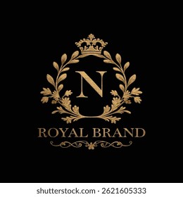Elegant Golden N Monogram Logo with Crown and Laurel