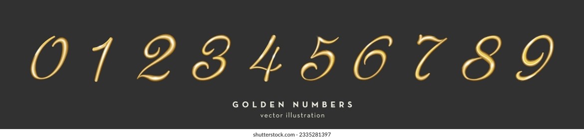 Elegant Golden Numbers. Luxury gold numbers set for New Year, Birthday party, Christmas, or sale. 3D vector illustration.