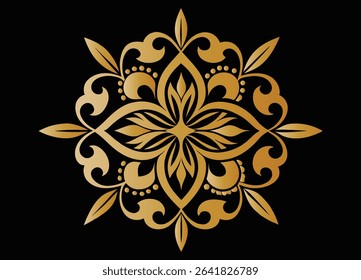 Elegant Golden Ornamental Medallion Design Ornate Flourish Motif Symmetric Pattern Detailed Decorative Element Intricate Composition Sophisticated Visual Aesthetic.