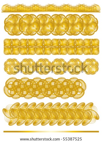 Elegant golden ornamental vector trim collection over white