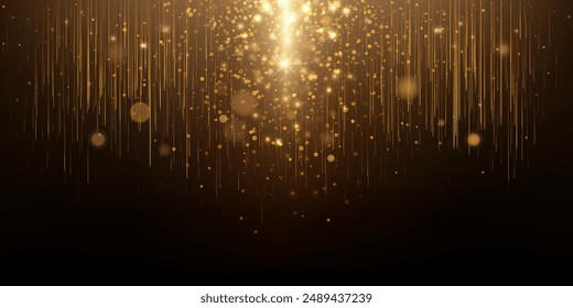 Elegant Golden Particles and Glowing Lines Background. Template for celebrations, awards, events, advertising, digital presentations