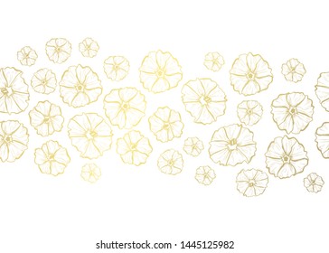 Elegant golden pattern with decorative clematis flowers, design elements. Floral pattern for invitations, greeting cards, scrapbooking, print, gift wrap, manufacturing