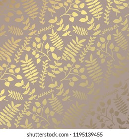 Elegant golden pattern with hand drawn decorative leaves, design elements. Floral pattern for invitations, greeting cards, scrapbooking, print, gift wrap, manufacturing
