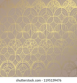 Elegant golden pattern with hand drawn decorative waves, design elements. Floral pattern for invitations, greeting cards, scrapbooking, print, gift wrap, manufacturing
