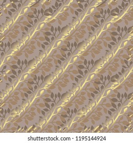 Elegant golden pattern with hand drawn decorative leaves, design elements. Floral pattern for invitations, greeting cards, scrapbooking, print, gift wrap, manufacturing