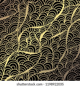 Elegant golden pattern with hand drawn decorative waves, design elements. Floral pattern for invitations, greeting cards, scrapbooking, print, gift wrap, manufacturing