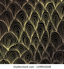Elegant golden pattern with hand drawn decorative waves, design elements. Floral pattern for invitations, greeting cards, scrapbooking, print, gift wrap, manufacturing