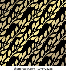 Elegant golden pattern with hand drawn decorative leaves, design elements. Floral pattern for invitations, greeting cards, scrapbooking, print, gift wrap, manufacturing