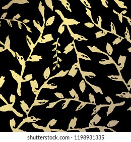 Elegant golden pattern with hand drawn decorative leaves, design elements. Floral pattern for invitations, greeting cards, scrapbooking, print, gift wrap, manufacturing