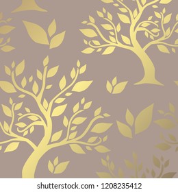 Elegant golden pattern with hand drawn decorative trees, design elements. Floral pattern for invitations, greeting cards, scrapbooking, print, gift wrap, manufacturing