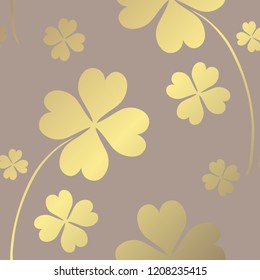 Elegant golden pattern with hand drawn decorative clovers, design elements. Floral pattern for invitations, greeting cards, scrapbooking, print, gift wrap, manufacturing