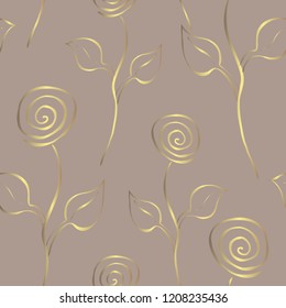 Elegant golden pattern with hand drawn decorative roses, design elements. Floral pattern for invitations, greeting cards, scrapbooking, print, gift wrap, manufacturing