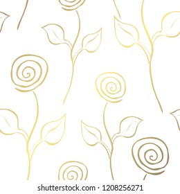 Elegant golden pattern with hand drawn decorative roses, design elements. Floral pattern for invitations, greeting cards, scrapbooking, print, gift wrap, manufacturing