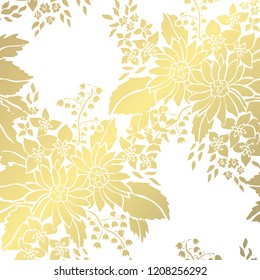 Elegant golden pattern with hand drawn decorative flowers, design elements. Floral pattern for invitations, greeting cards, scrapbooking, print, gift wrap, manufacturing