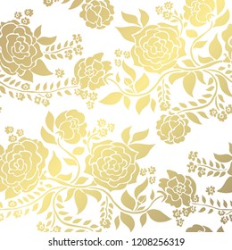 Elegant golden pattern with hand drawn decorative roses, design elements. Floral pattern for invitations, greeting cards, scrapbooking, print, gift wrap, manufacturing