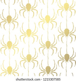 Elegant golden pattern with hand drawn decorative spiders, design elements. Can be used for invitations, greeting cards, scrapbooking, print, gift wrap, manufacturing, halloween